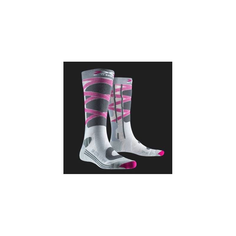 chaussettes x-socks ski control 4.0 femme grises et violettes