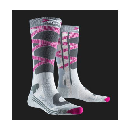 chaussettes x-socks ski control 4.0 femme grises et violettes